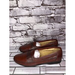 Santoni Relaxed VTG Brown Leather Woven Handsewn Dress Loafers Men Sz 10D US/43E